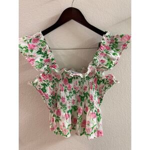 Hill House The Paz Nap Top in Pink Roses XL